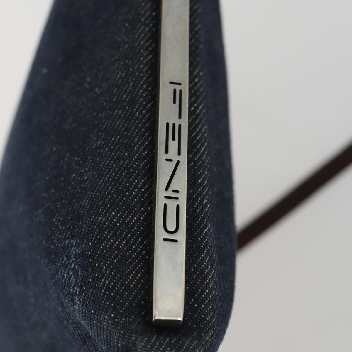 FENDI Shoulder Bag Denim Blue Silver Auth 162175