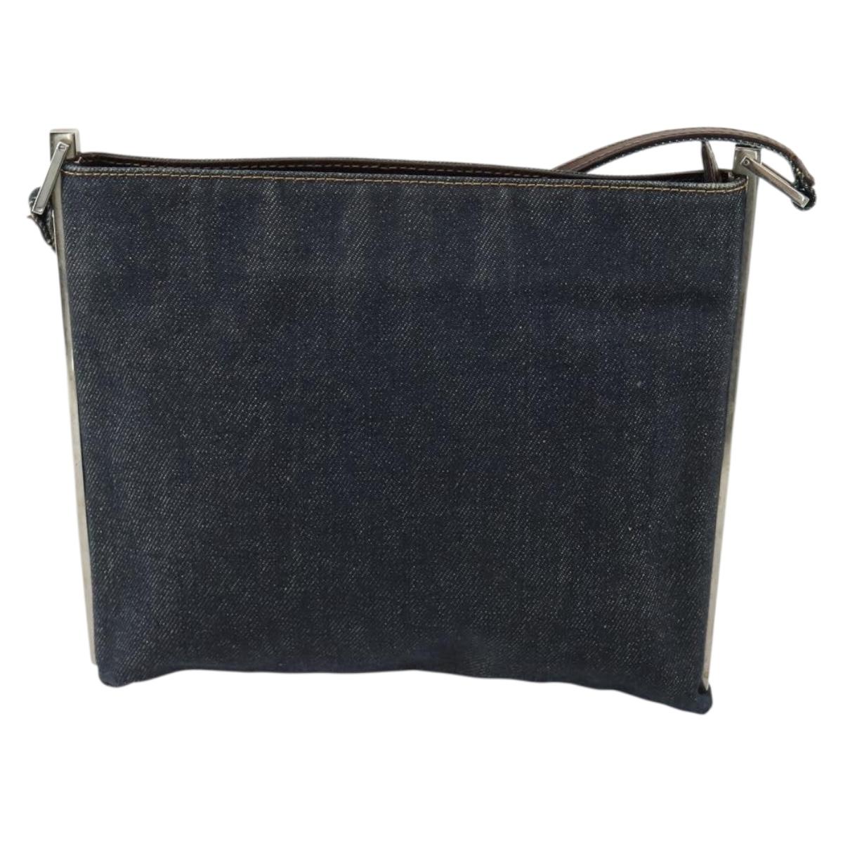FENDI Shoulder Bag Denim Blue Silver Auth 162175