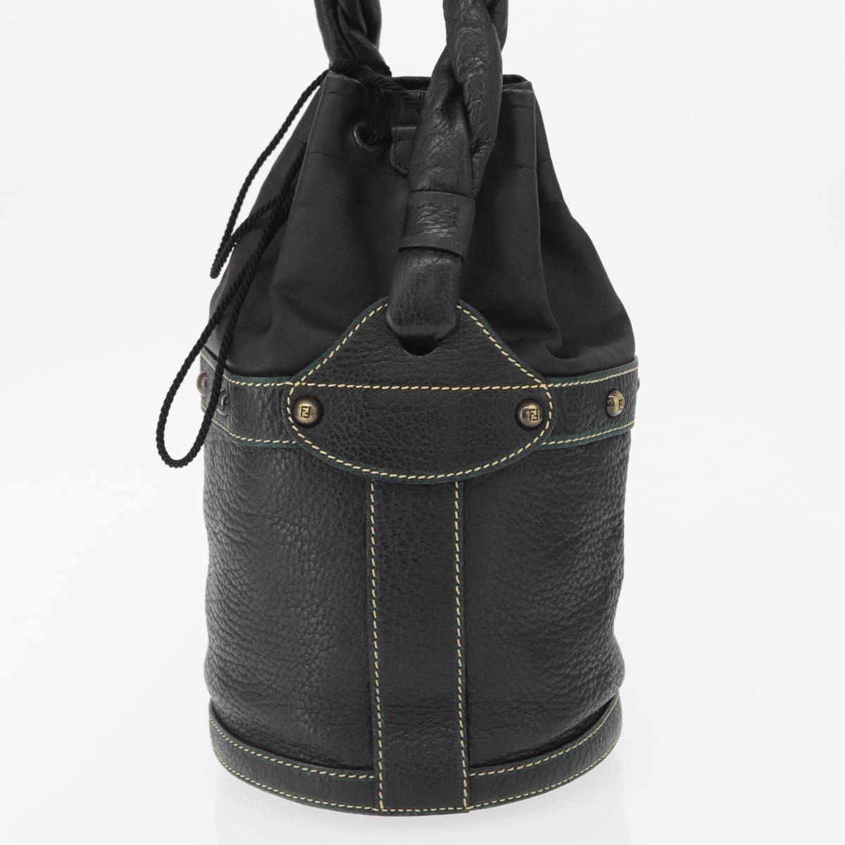 FENDI Hand Bag Leather Black Auth 162180