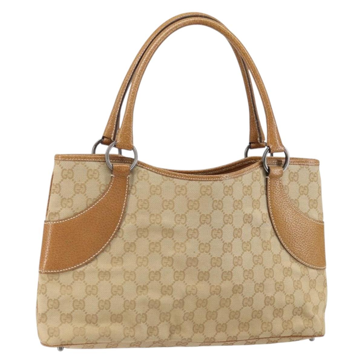GUCCI GG Canvas Hand Bag Beige Silver 113015 Auth 162185