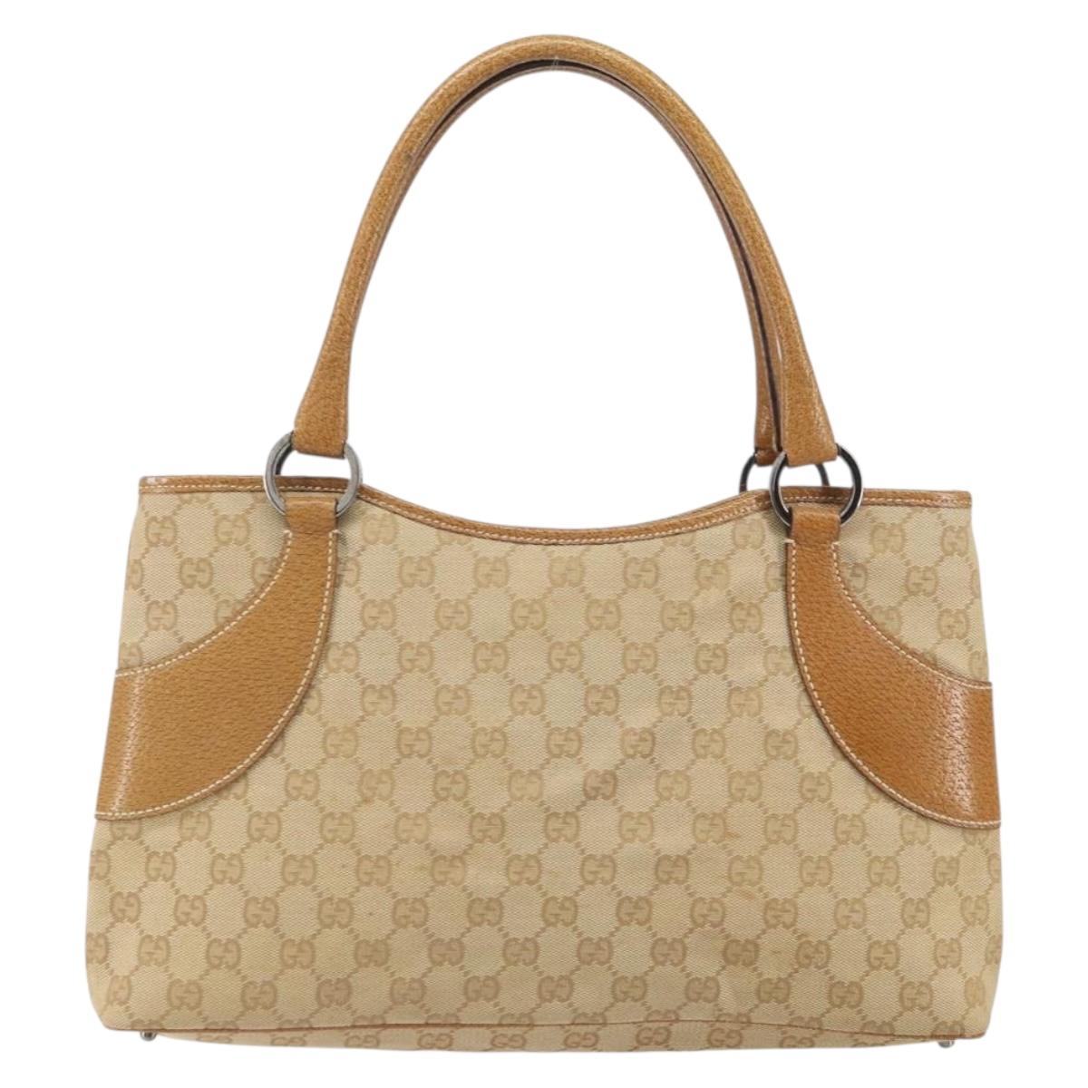 GUCCI GG Canvas Hand Bag Beige Silver 113015 Auth 162185