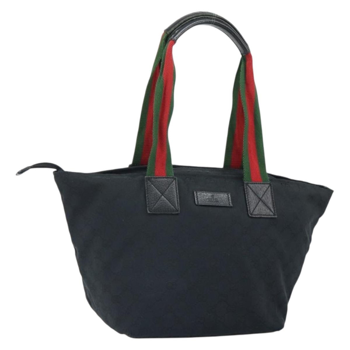GUCCI GG Canvas Web Sherry Line Tote Bag Black Red 131230 Auth 162189