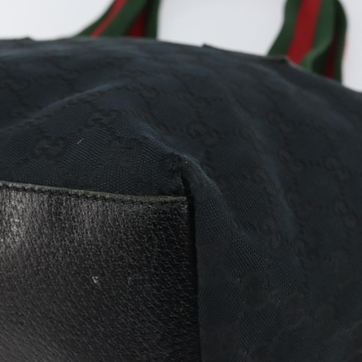 GUCCI GG Canvas Web Sherry Line Tote Bag Black Red 131230 Auth 162189