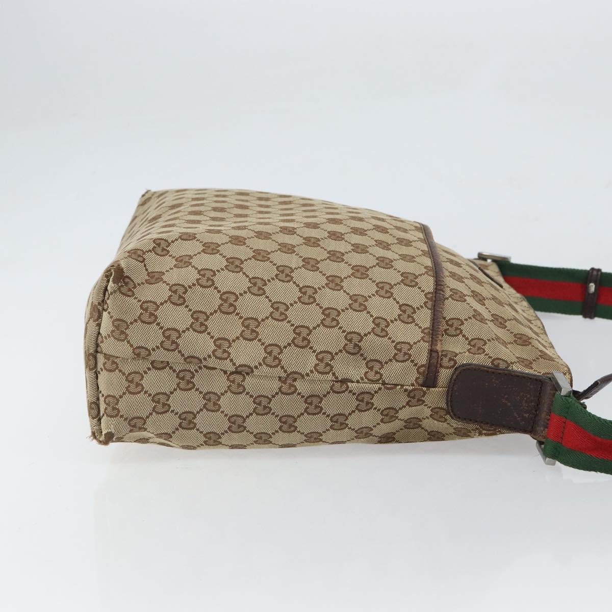GUCCI GG Canvas Web Sherry Line Shoulder Bag Beige Silver 189751 Auth 162190