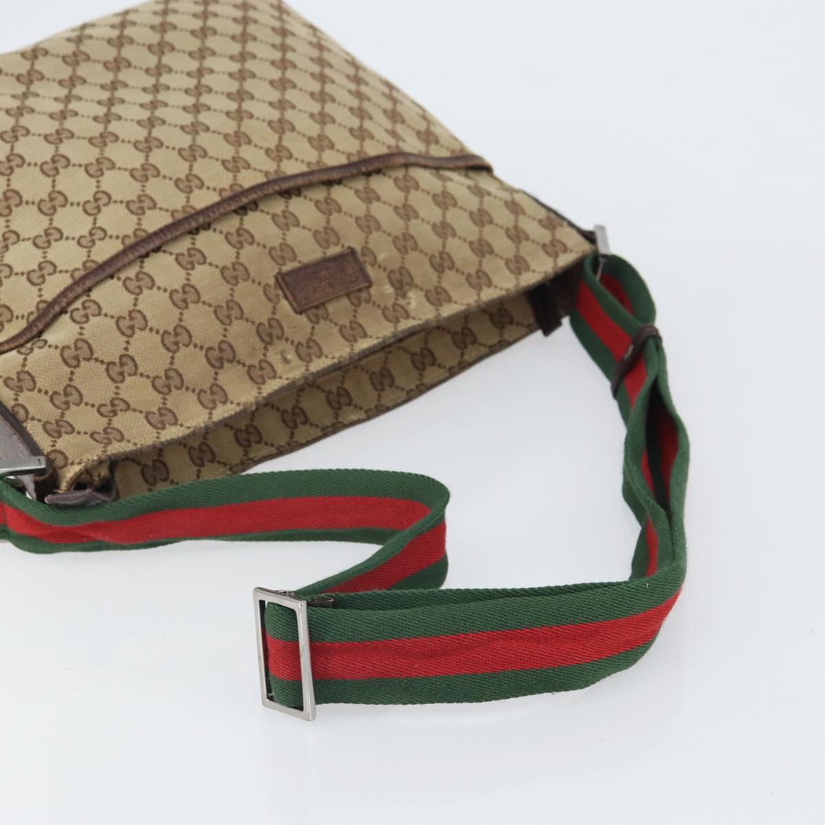 GUCCI GG Canvas Web Sherry Line Shoulder Bag Beige Silver 189751 Auth 162190