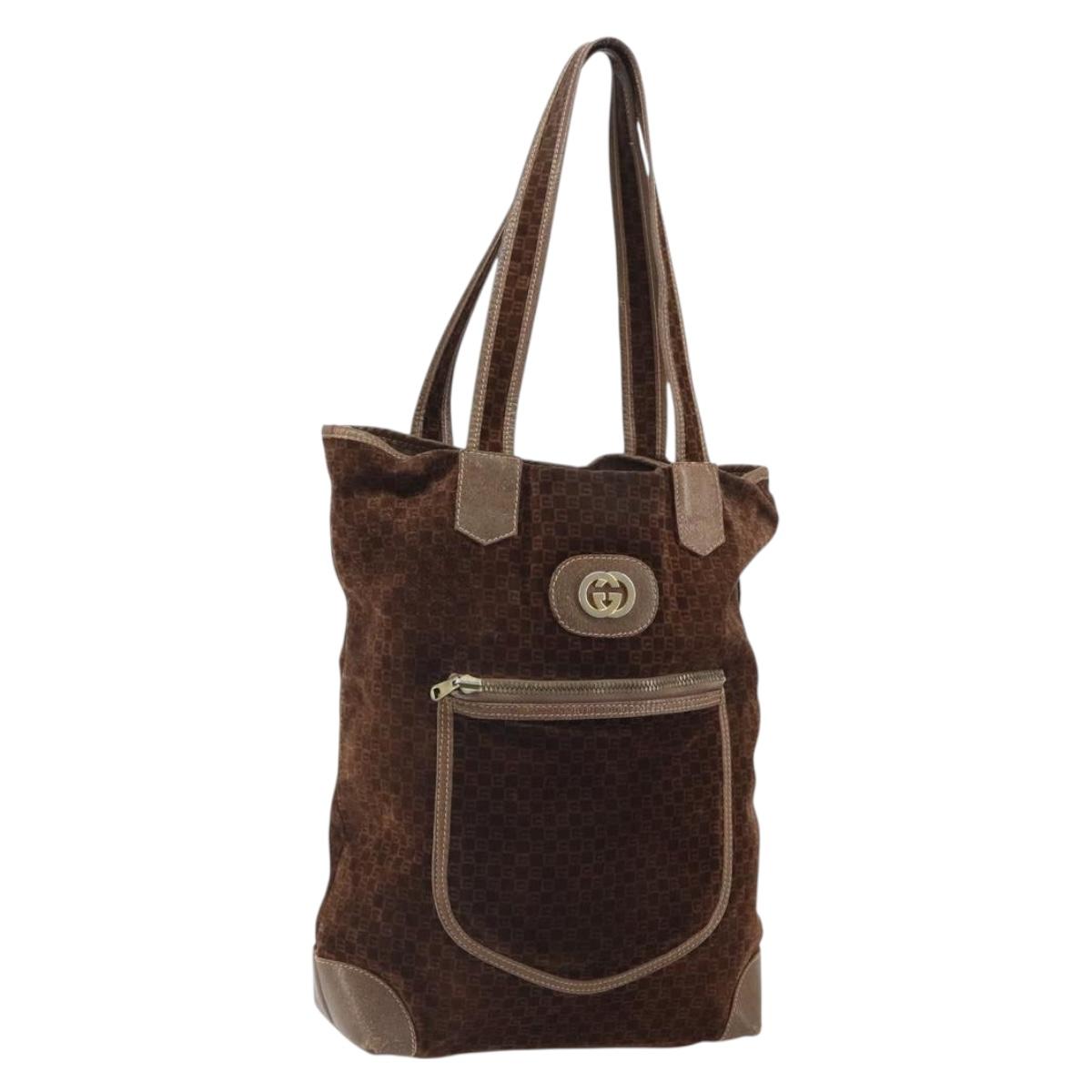 GUCCI Tote Bag Suede Brown Gold 98 29 002 4987 Auth 162191