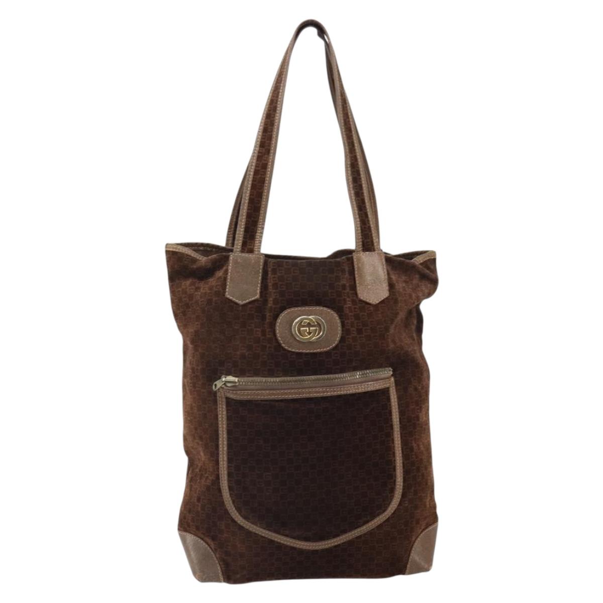 GUCCI Tote Bag Suede Brown Gold 98 29 002 4987 Auth 162191