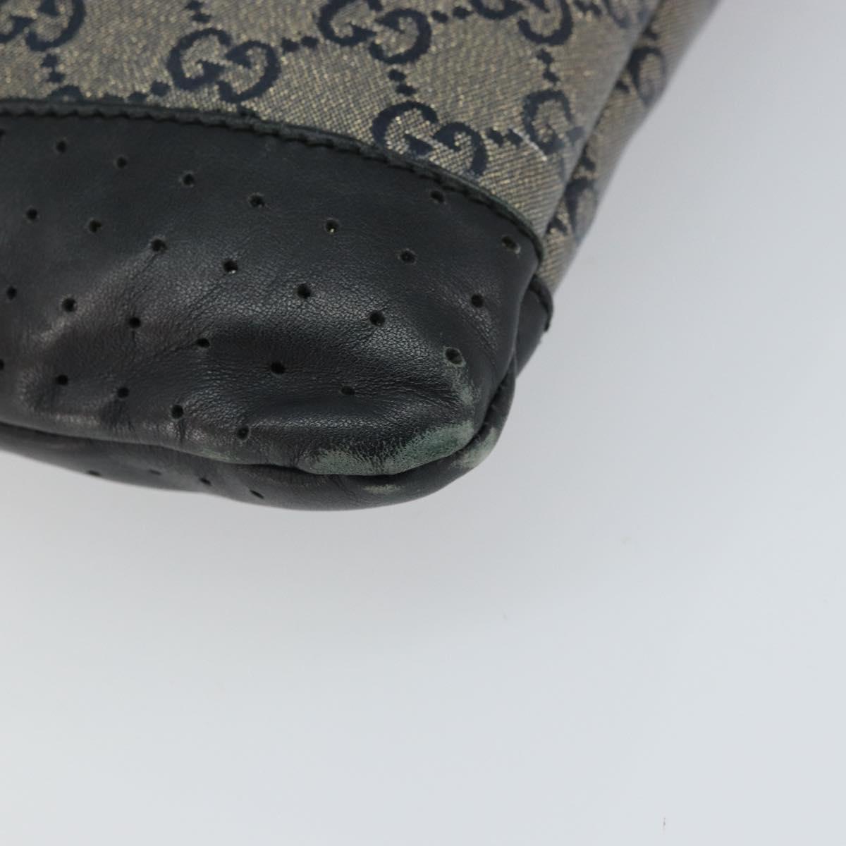 GUCCI GG Crystal Shoulder Bag Coated Canvas Navy Gold 145857 Auth 162193