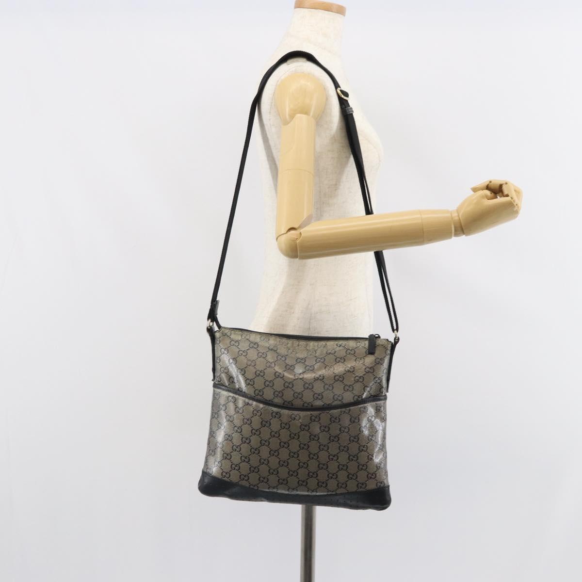 GUCCI GG Crystal Shoulder Bag Coated Canvas Navy Gold 145857 Auth 162193
