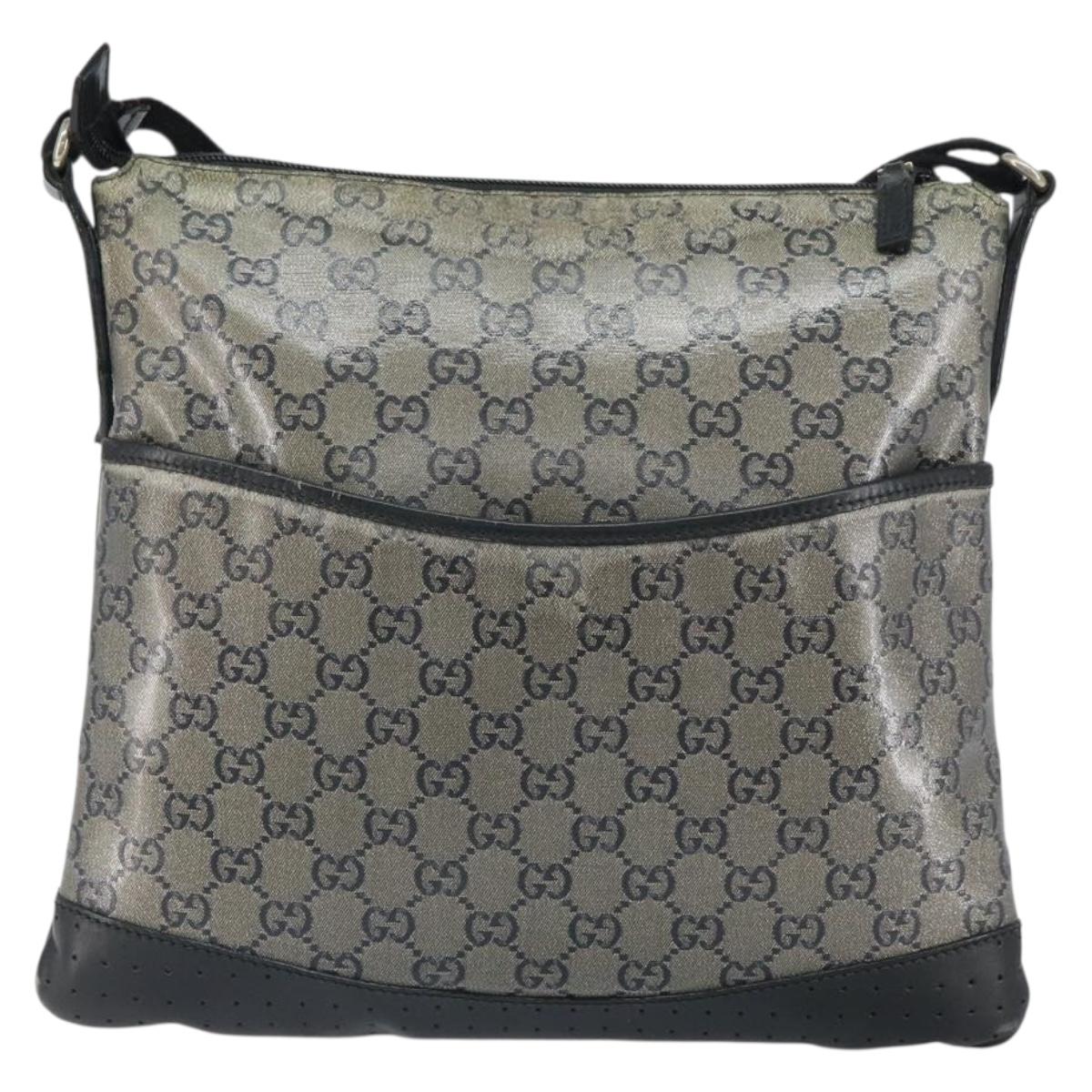 GUCCI GG Crystal Shoulder Bag Coated Canvas Navy Gold 145857 Auth 162193