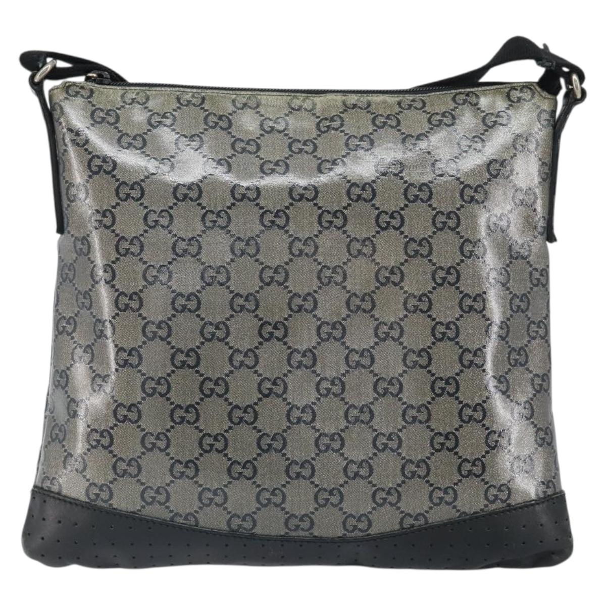 GUCCI GG Crystal Shoulder Bag Coated Canvas Navy Gold 145857 Auth 162193