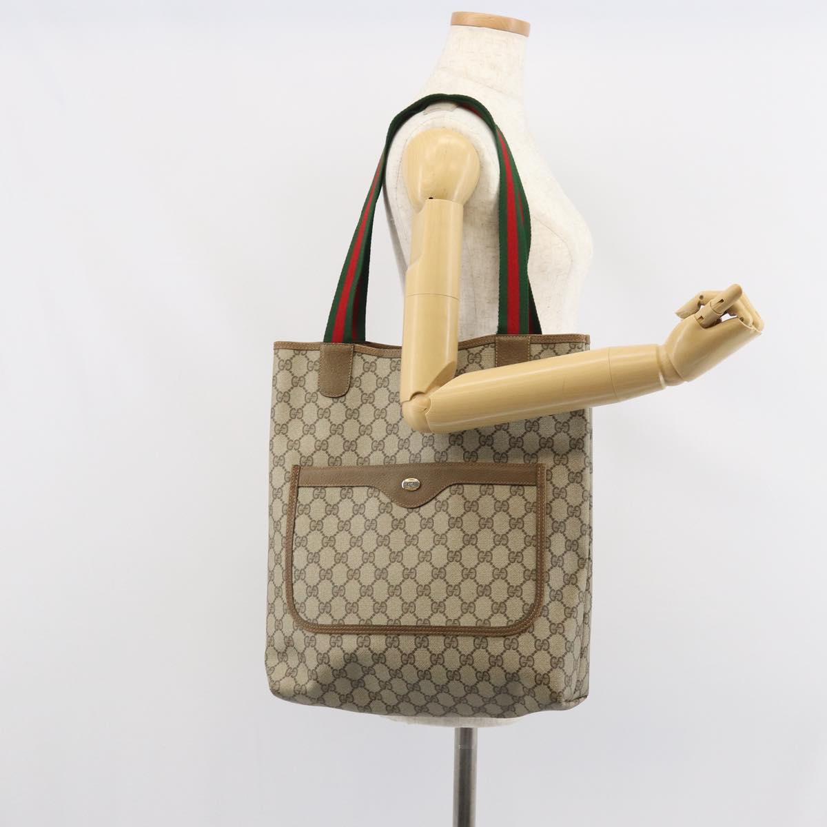 GUCCI GG Supreme Web Sherry Line Tote Bag PVC Beige 39 02 003 Auth 162194