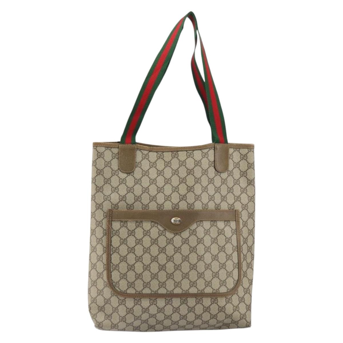 GUCCI GG Supreme Web Sherry Line Tote Bag PVC Beige 39 02 003 Auth 162194