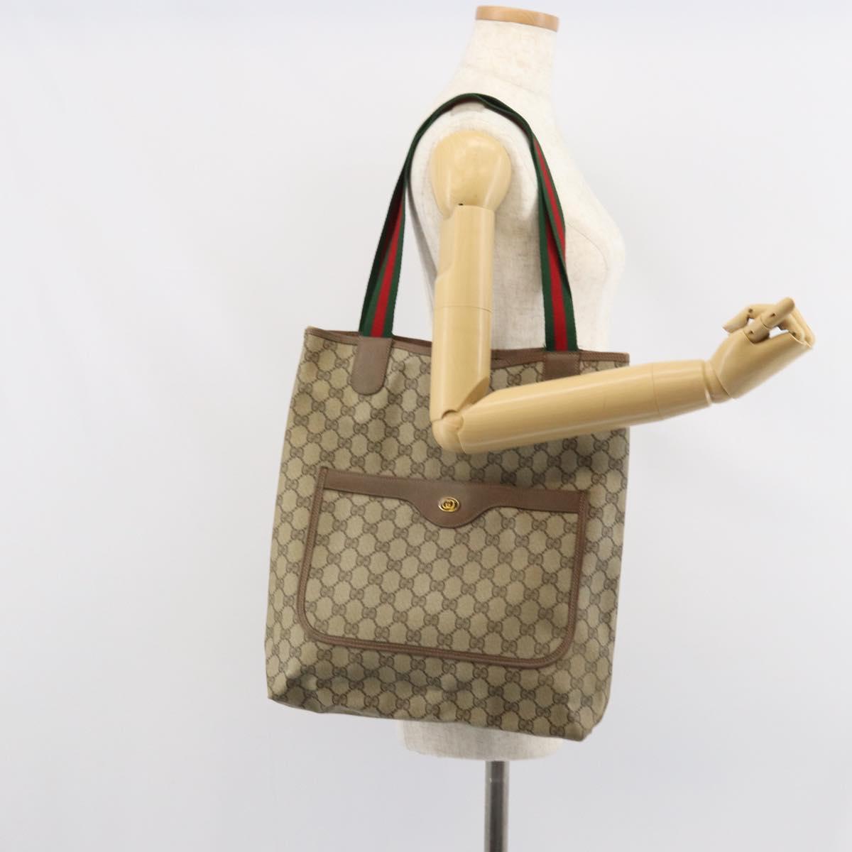 GUCCI GG Supreme Web Sherry Line Tote Bag PVC Beige 39 02 003 Auth 162195