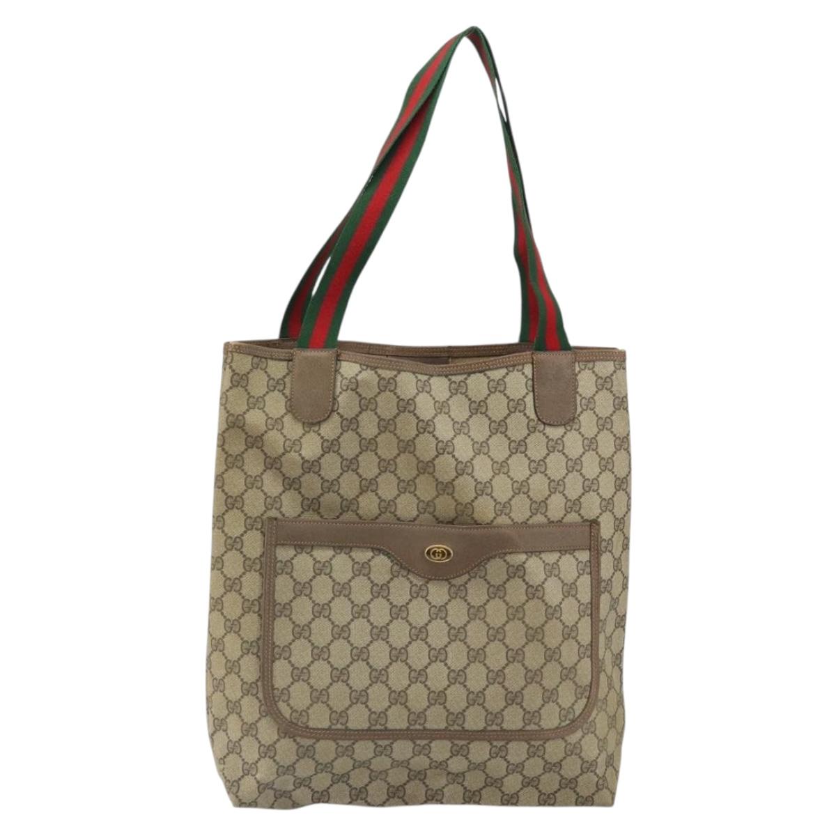 GUCCI GG Supreme Web Sherry Line Tote Bag PVC Beige 39 02 003 Auth 162195