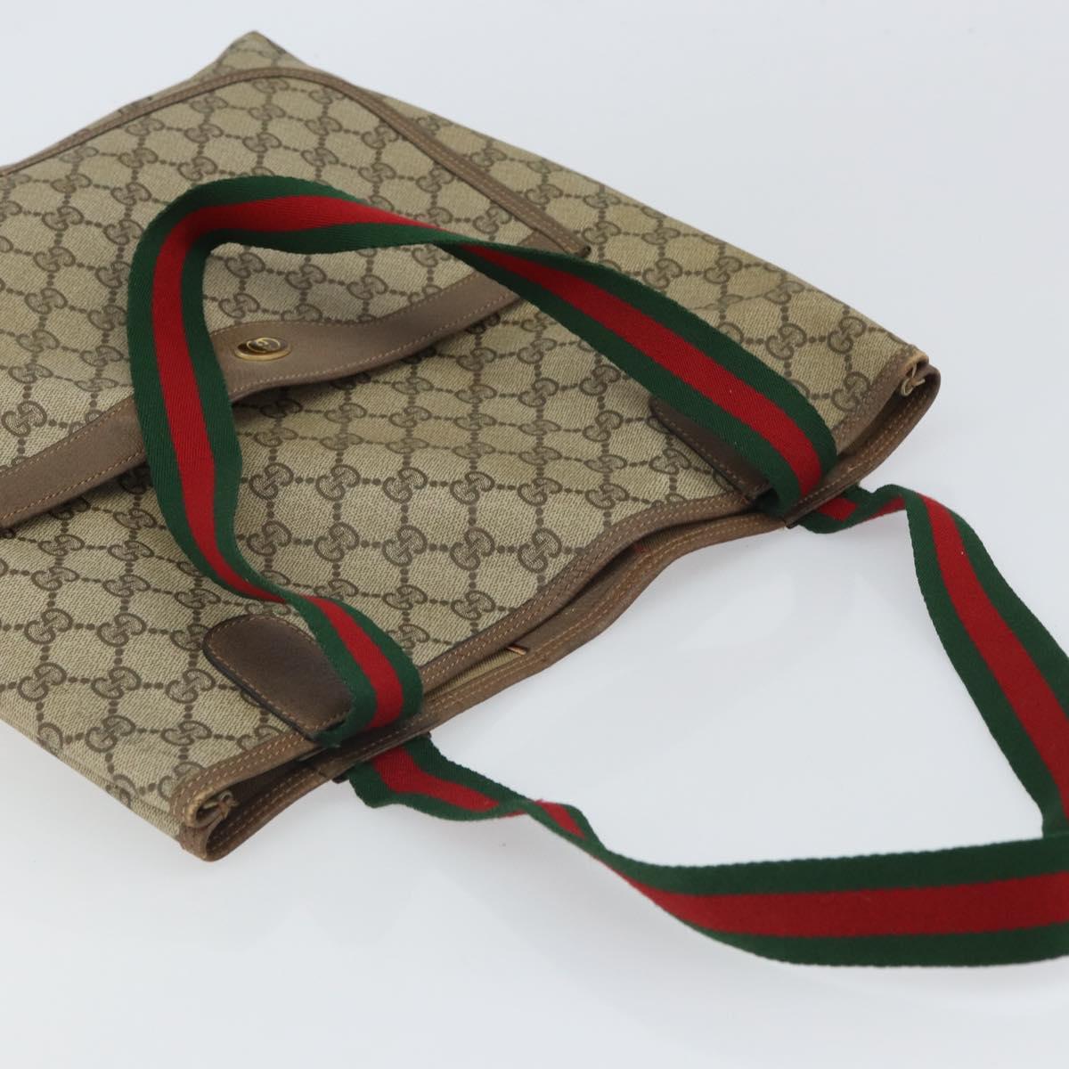 GUCCI GG Supreme Web Sherry Line Tote Bag PVC Beige 39 02 003 Auth 162195