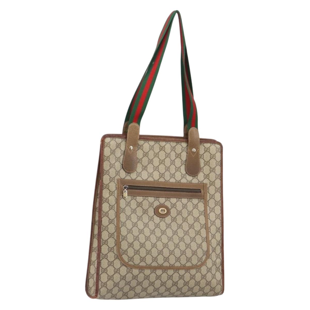 GUCCI GG Supreme Web Sherry Line Tote Bag PVC Beige Gold 89 02 092 Auth 162197