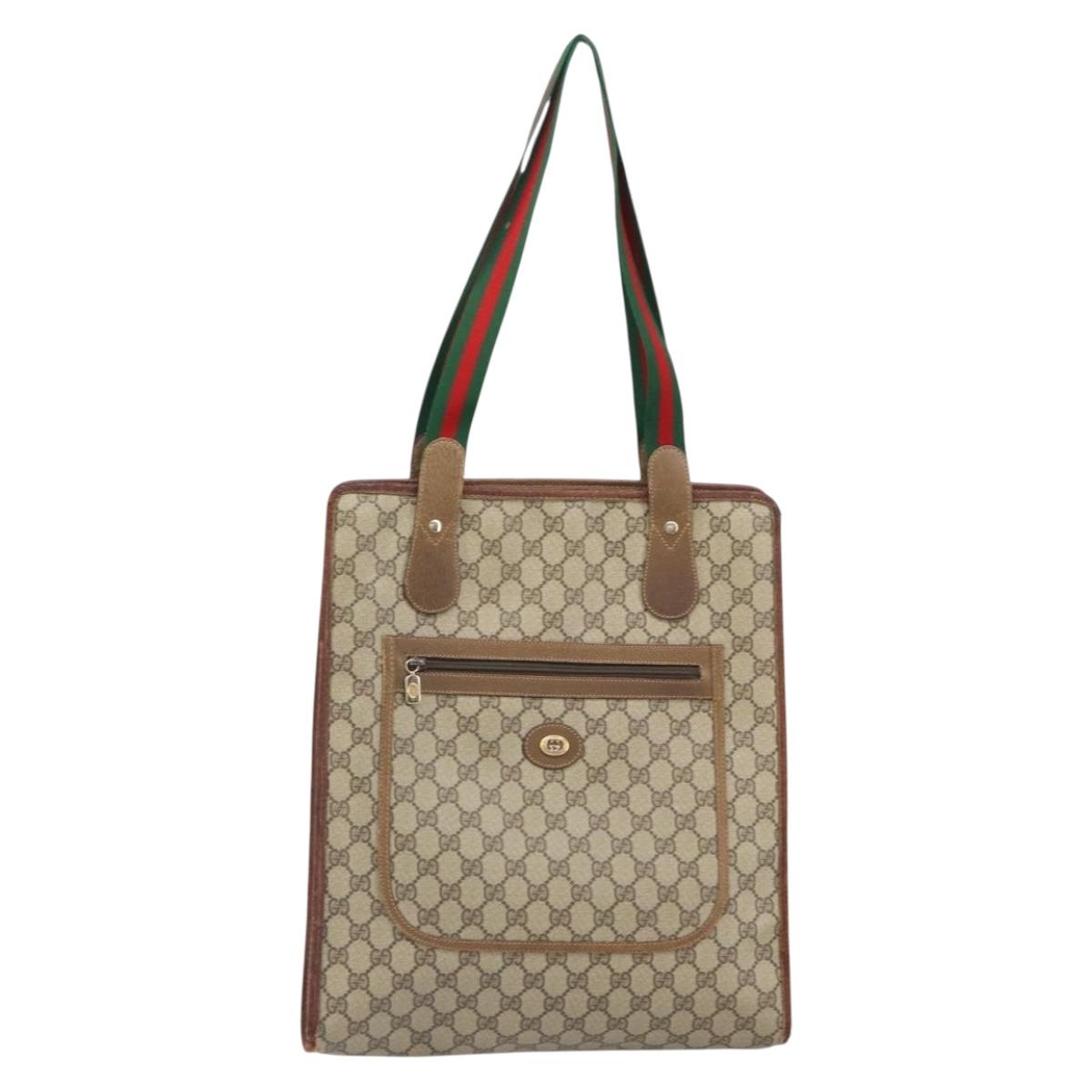 GUCCI GG Supreme Web Sherry Line Tote Bag PVC Beige Gold 89 02 092 Auth 162197