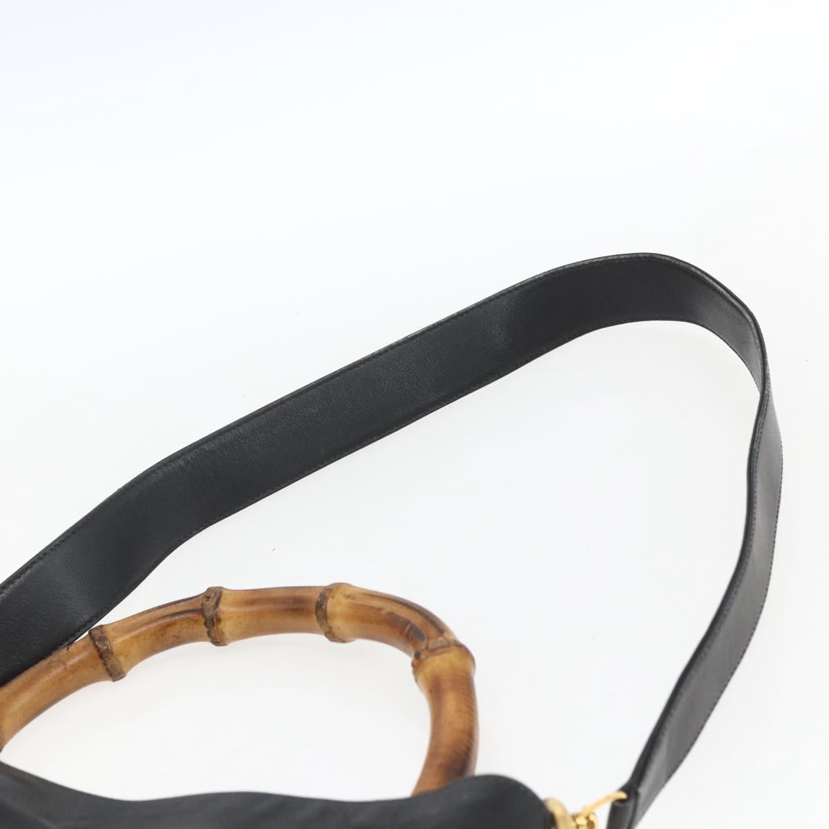 GUCCI Bamboo Shoulder Bag Leather 2way Black Gold 001 1577 3444 Auth 162200