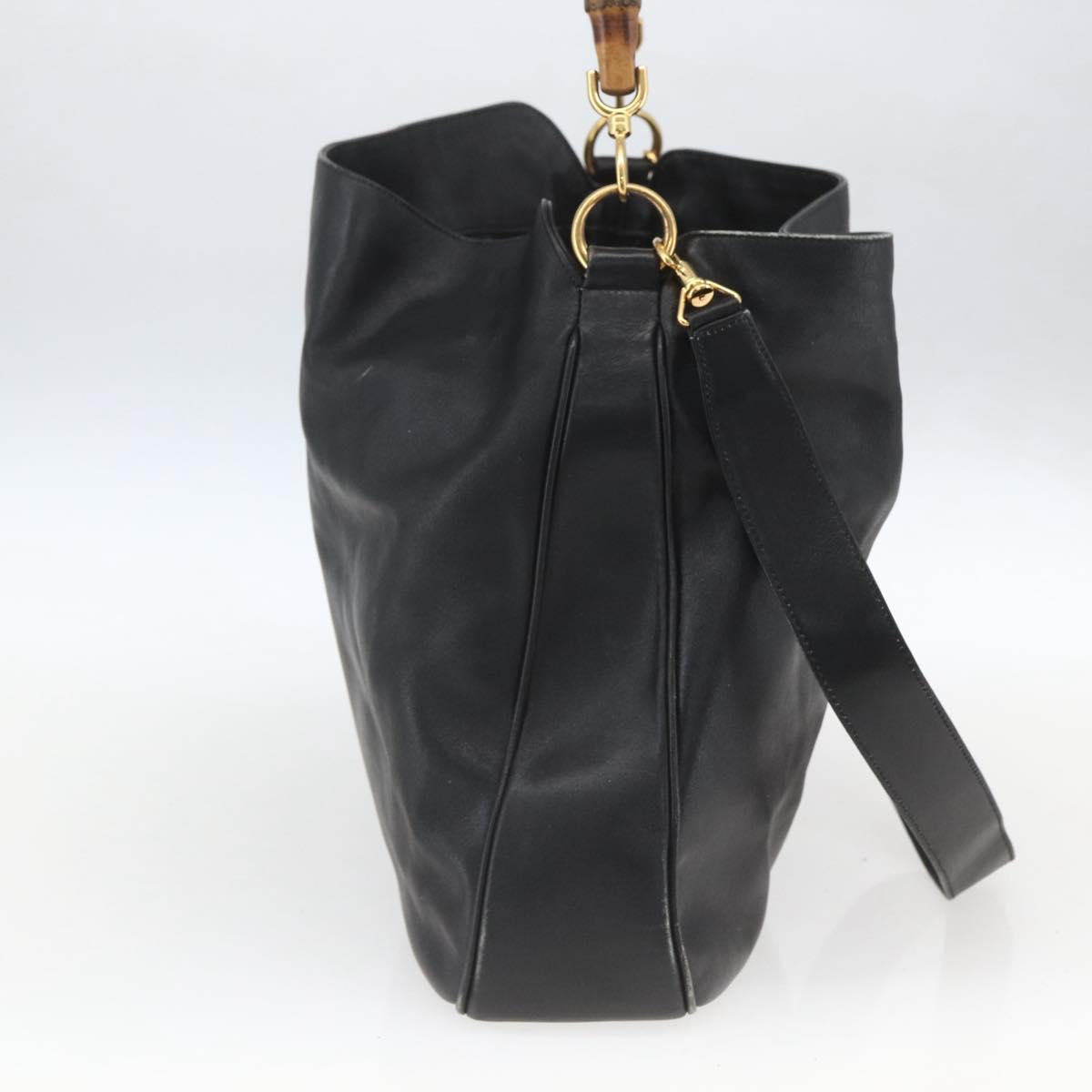 GUCCI Bamboo Shoulder Bag Leather 2way Black Gold 001 1577 3444 Auth 162200