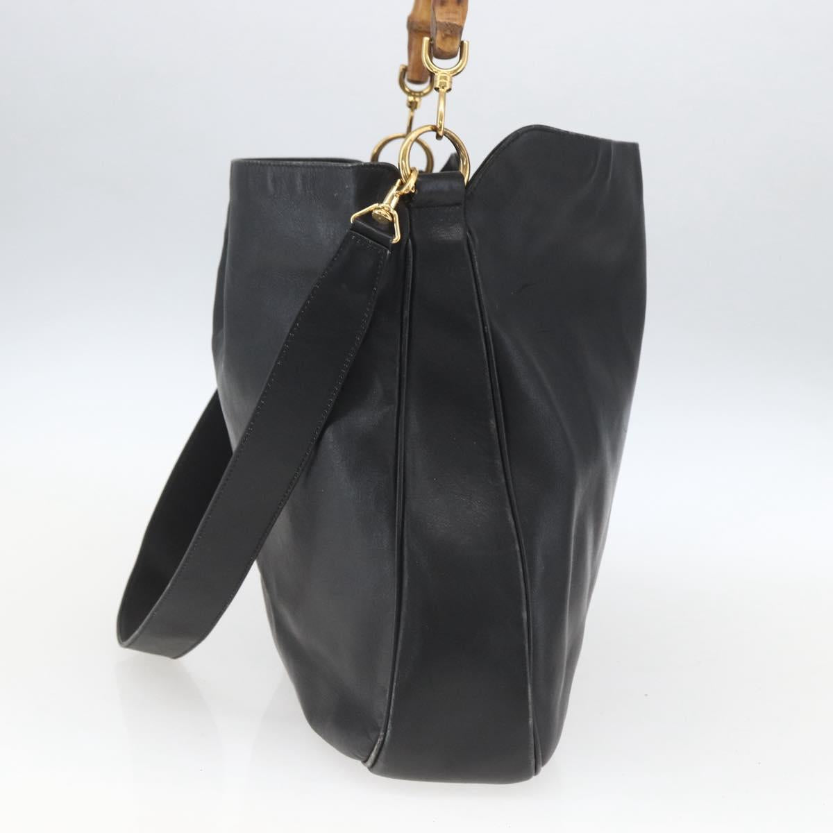 GUCCI Bamboo Shoulder Bag Leather 2way Black Gold 001 1577 3444 Auth 162200
