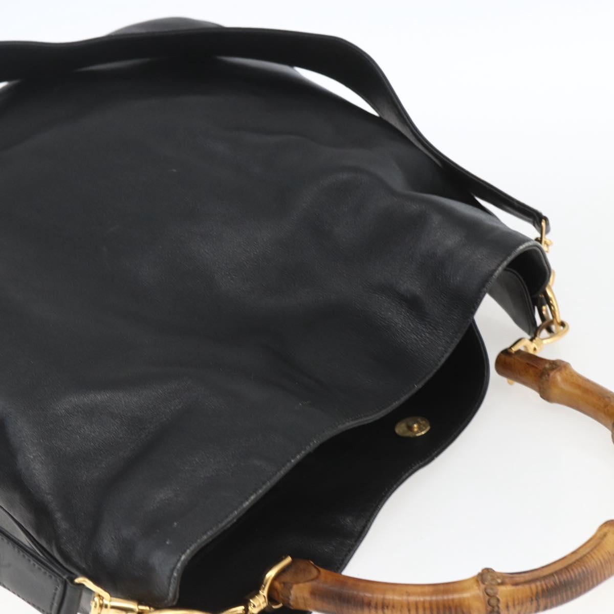 GUCCI Bamboo Shoulder Bag Leather 2way Black Gold 001 1577 3444 Auth 162200
