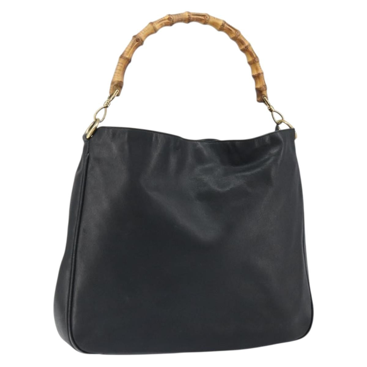 GUCCI Bamboo Shoulder Bag Leather Black Gold 001 1577 3444 Auth 162201