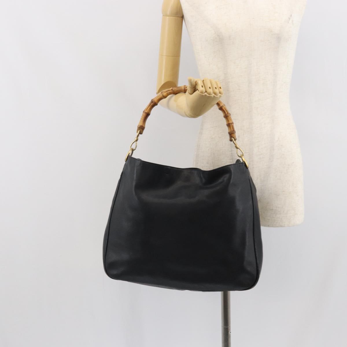 GUCCI Bamboo Shoulder Bag Leather Black Gold 001 1577 3444 Auth 162201