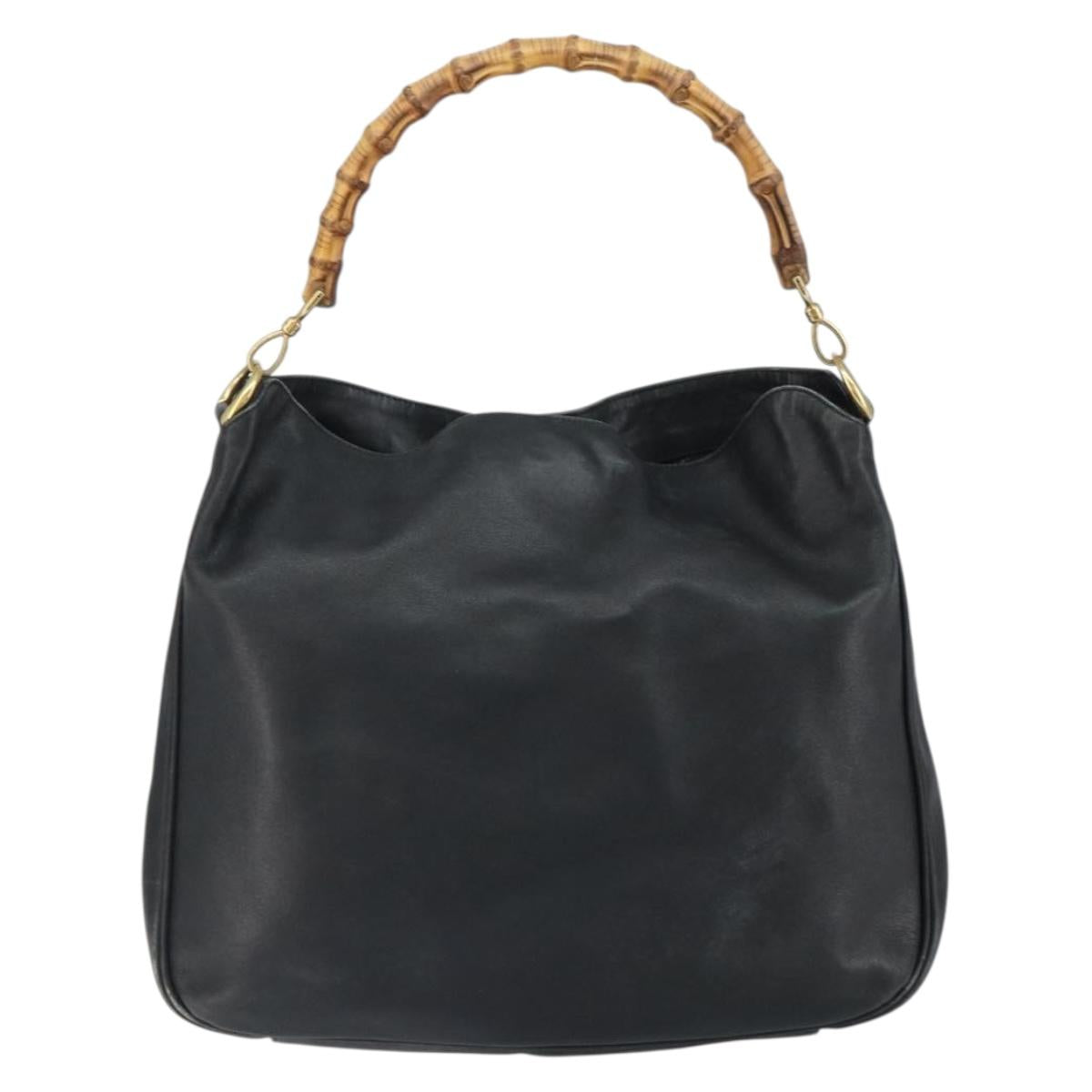 GUCCI Bamboo Shoulder Bag Leather Black Gold 001 1577 3444 Auth 162201