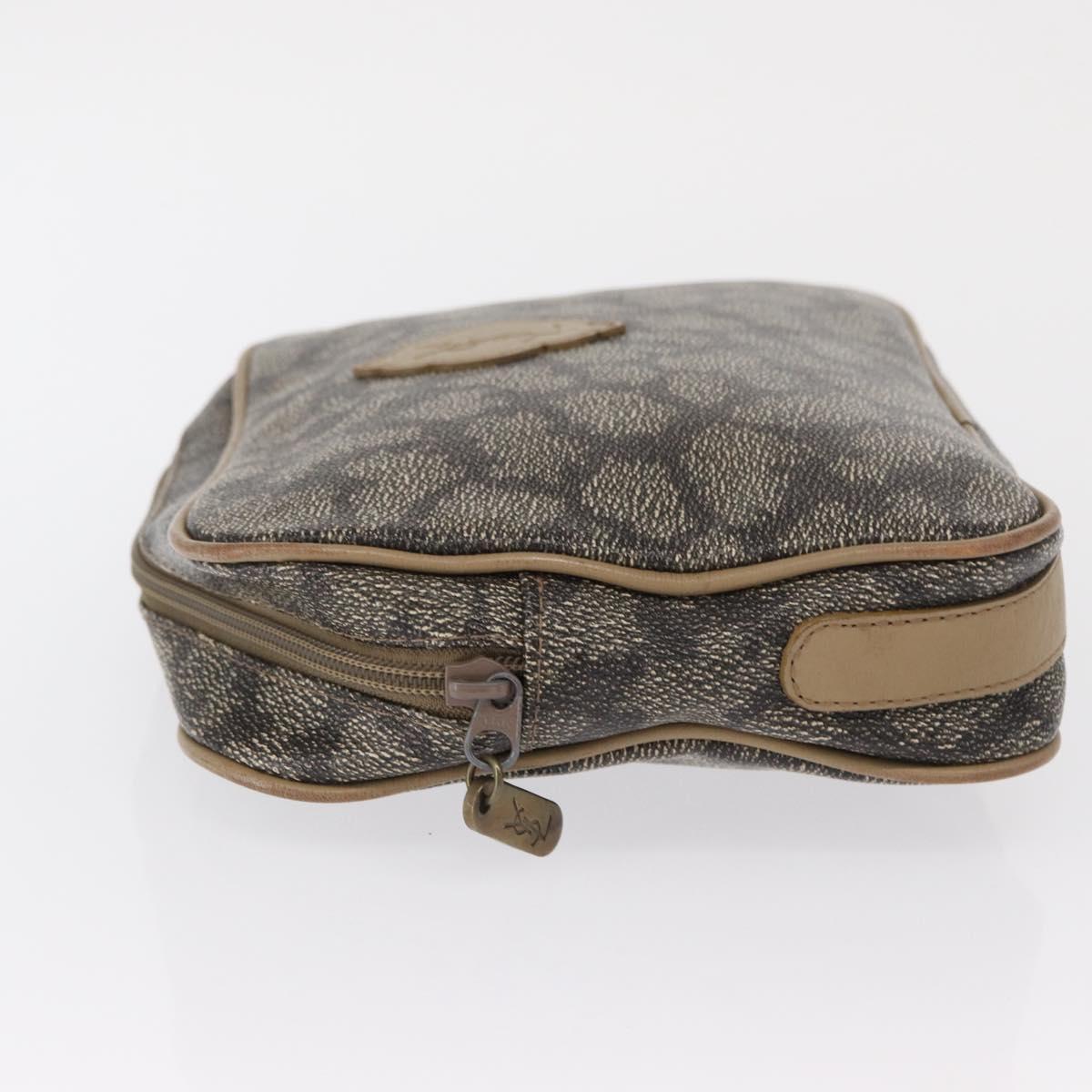 SAINT LAURENT Clutch Bag PVC Leather Beige Gray Auth 162203
