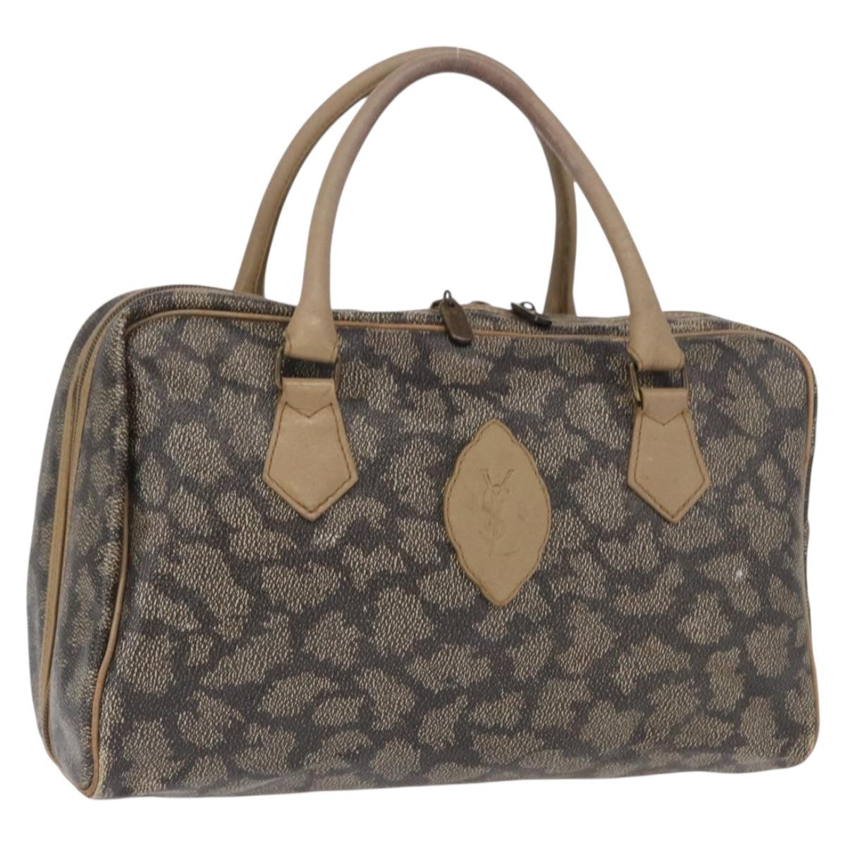 SAINT LAURENT Boston Bag PVC Leather Beige Gray Auth 162204