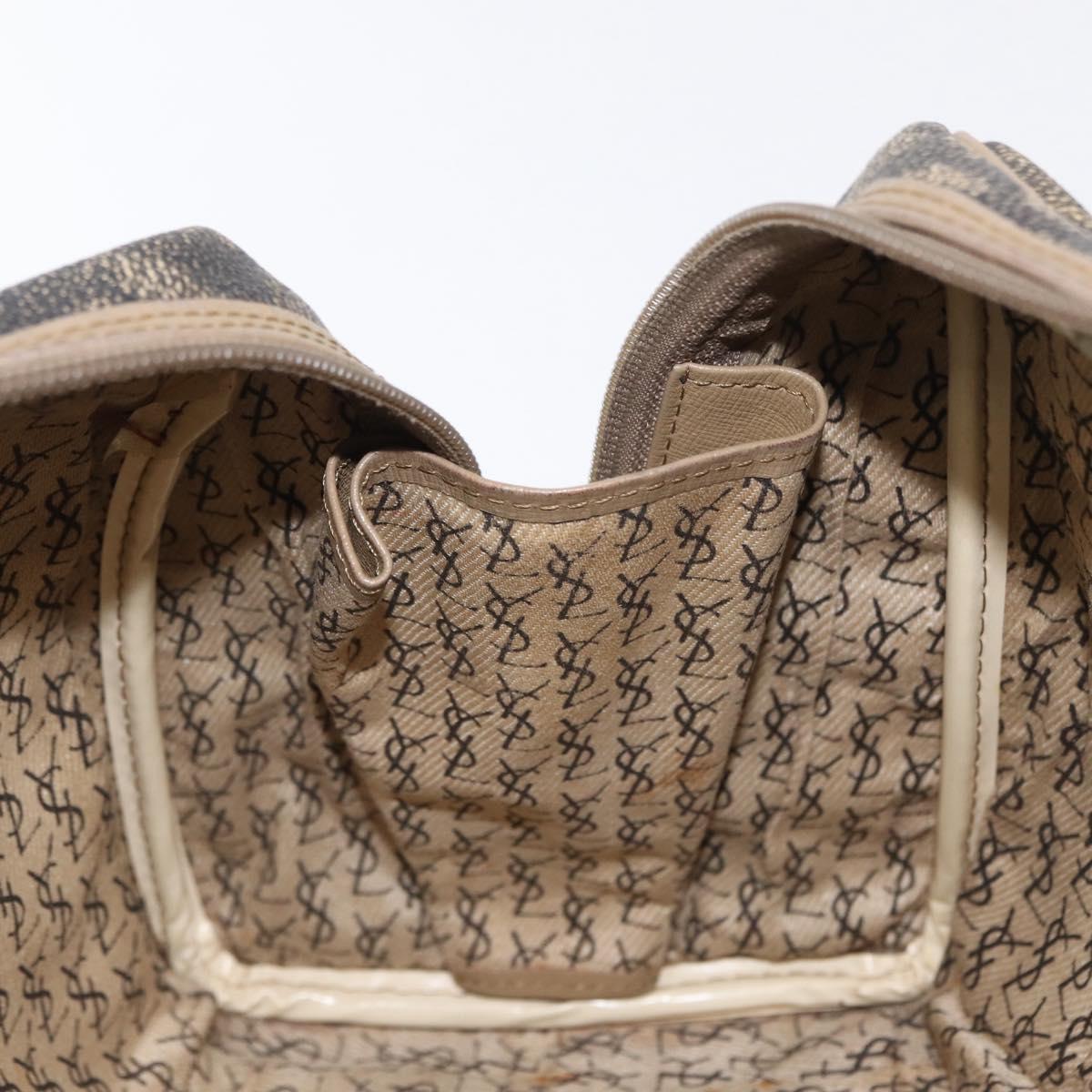 SAINT LAURENT Boston Bag PVC Leather Beige Gray Auth 162204