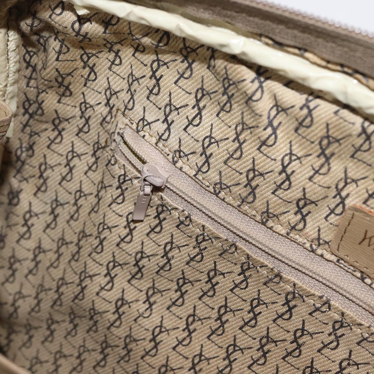 SAINT LAURENT Boston Bag PVC Leather Beige Gray Auth 162204
