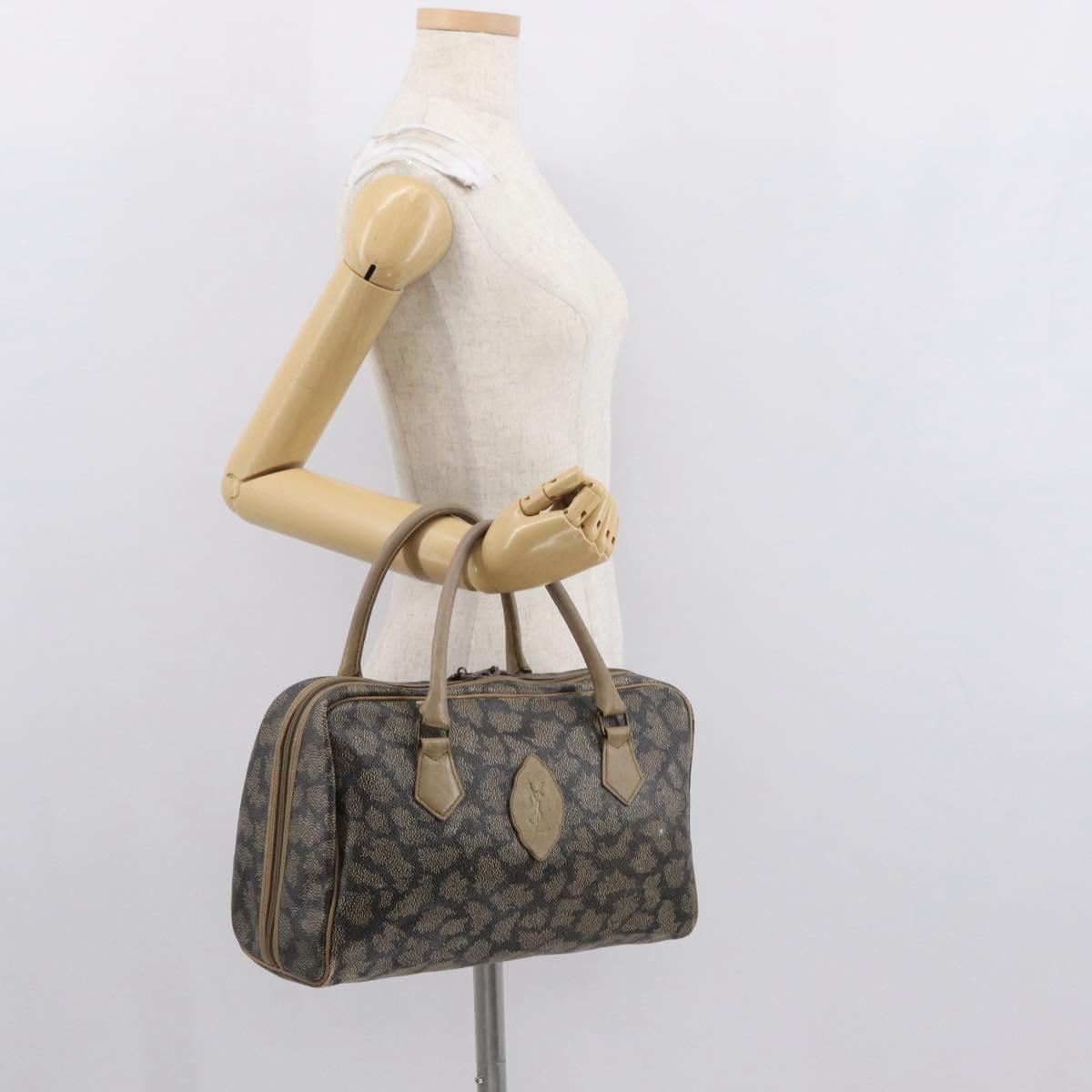SAINT LAURENT Boston Bag PVC Leather Beige Gray Auth 162204