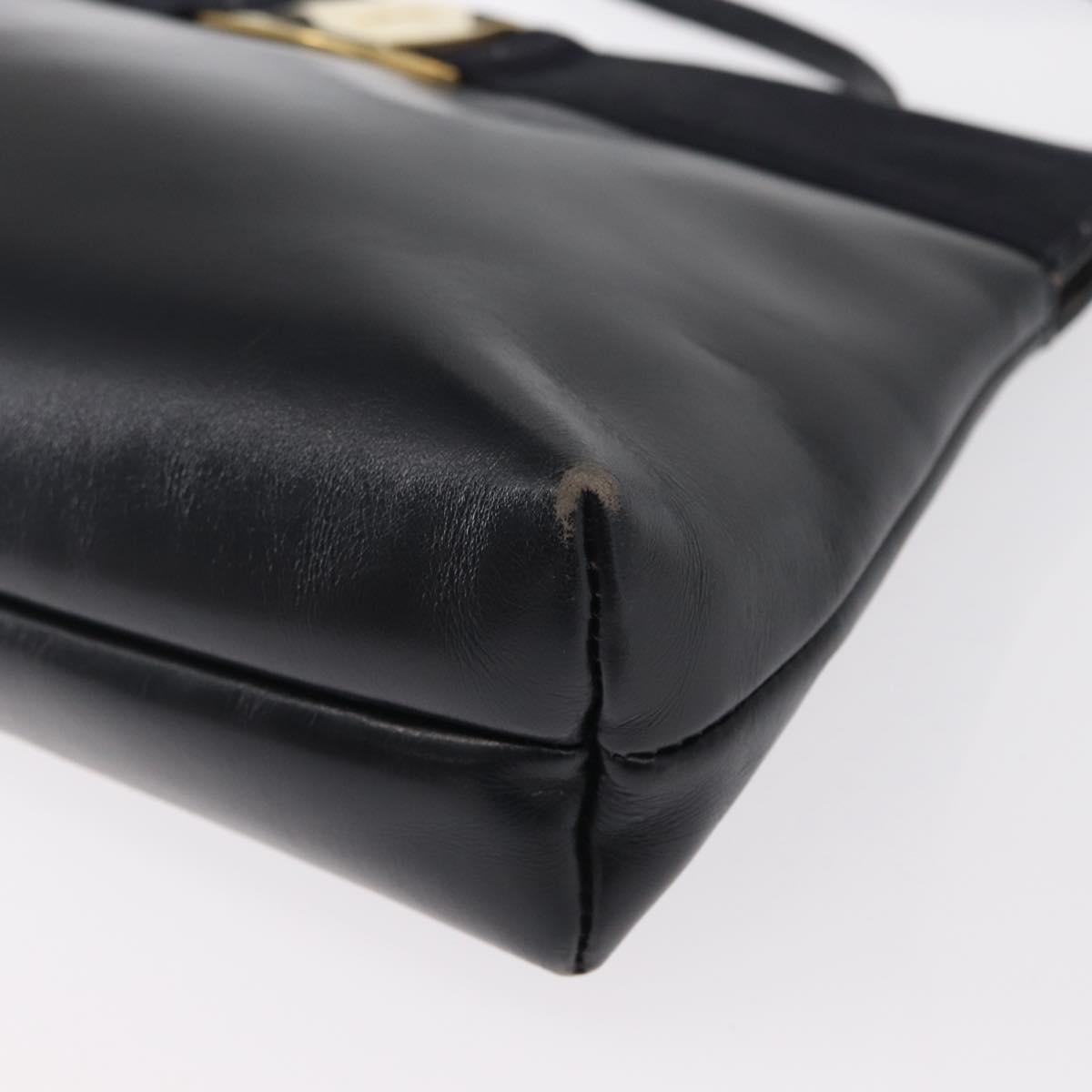 Salvatore Ferragamo Vala Shoulder Bag Leather Navy Gold Auth 162207