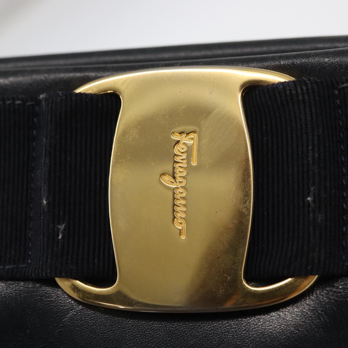 Salvatore Ferragamo Vala Shoulder Bag Leather Navy Gold Auth 162207