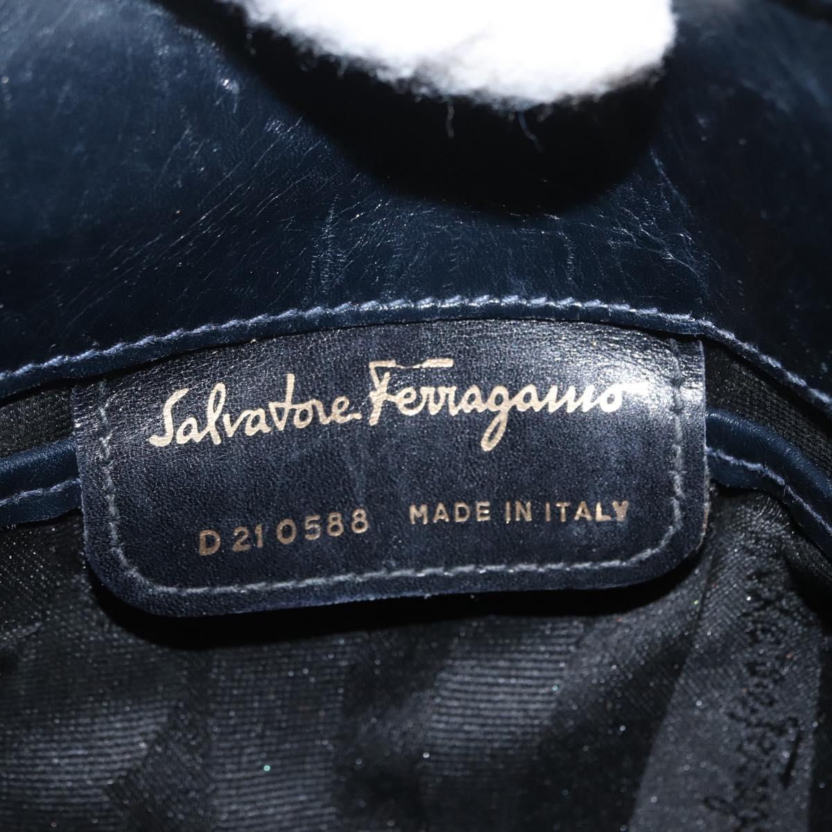 Salvatore Ferragamo Vala Shoulder Bag Leather Navy Gold Auth 162207