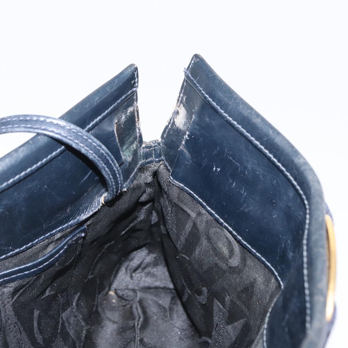 Salvatore Ferragamo Vala Shoulder Bag Leather Navy Gold Auth 162207