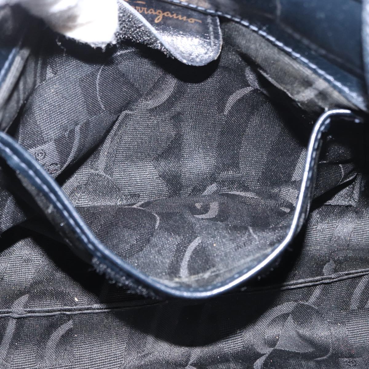 Salvatore Ferragamo Vala Shoulder Bag Leather Navy Gold Auth 162207