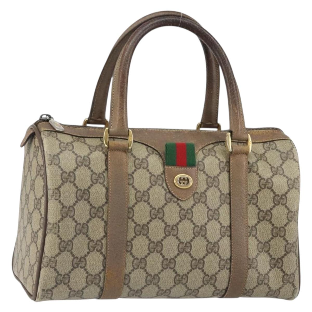 GUCCI GG Supreme Web Sherry Line Hand Bag PVC Beige 116 02 006 Auth 162248