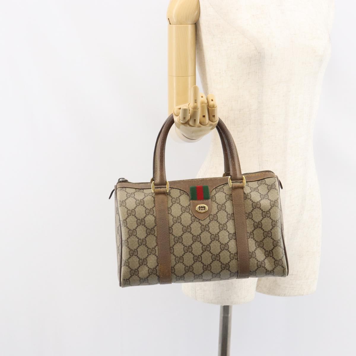 GUCCI GG Supreme Web Sherry Line Hand Bag PVC Beige 116 02 006 Auth 162248