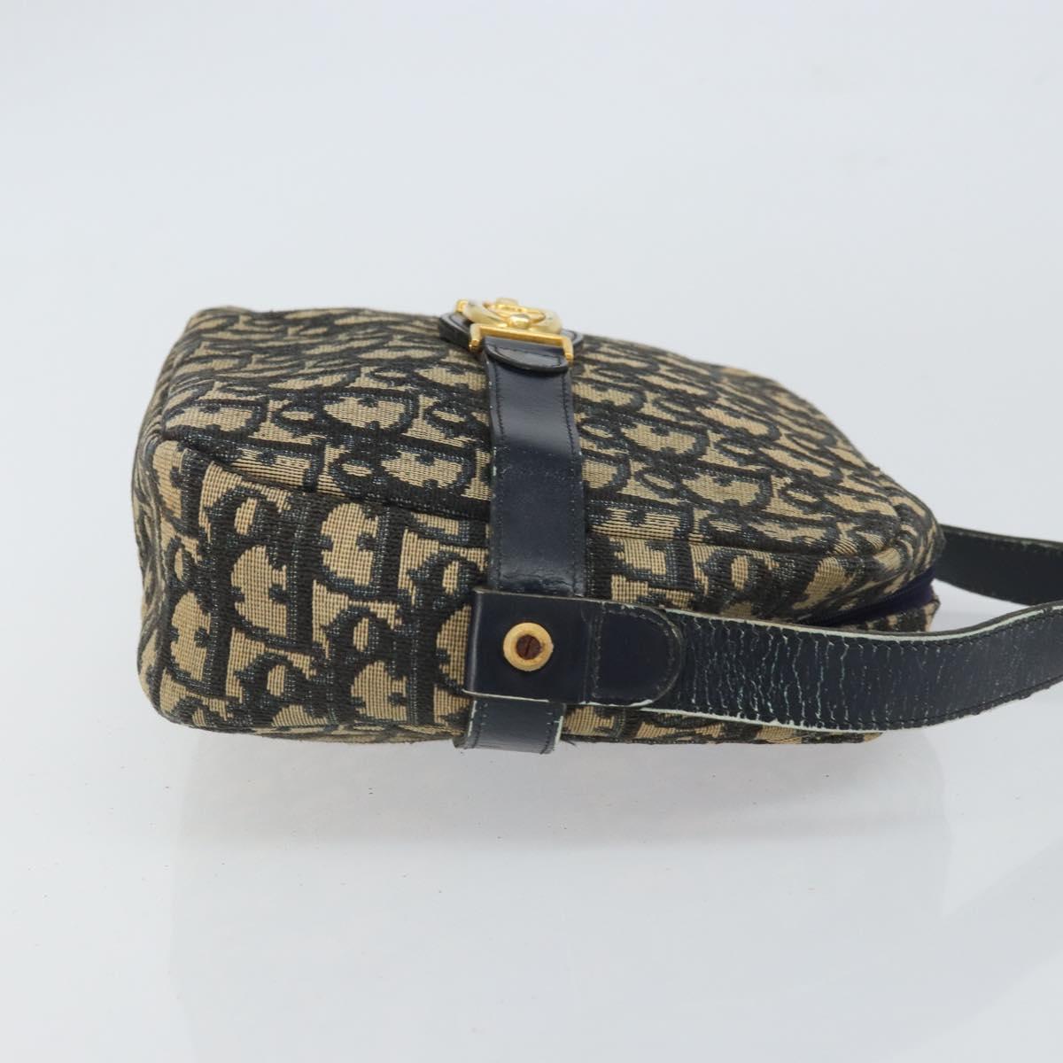 Christian Dior Trotter Canvas Shoulder Bag Navy Gold Auth 162249