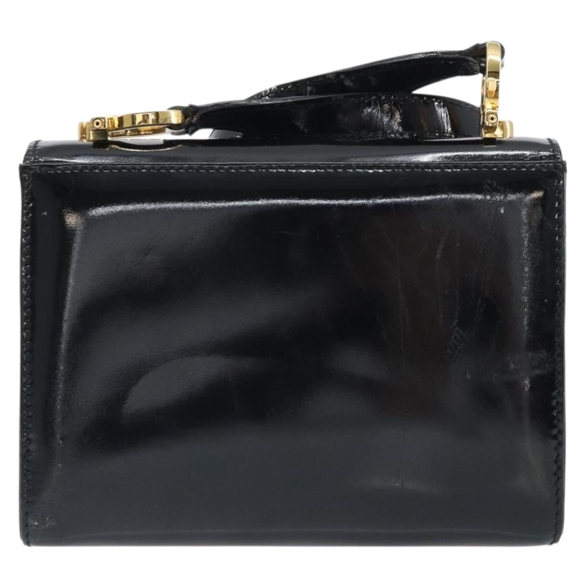 Salvatore Ferragamo Gancini Shoulder Bag Patent leather Black Gold Auth 162253