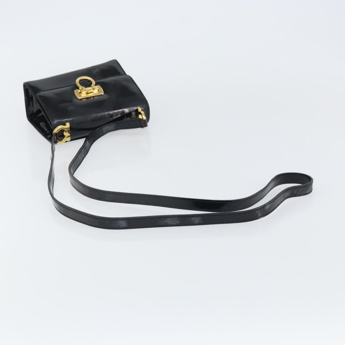 Salvatore Ferragamo Gancini Shoulder Bag Patent leather Black Gold Auth 162253