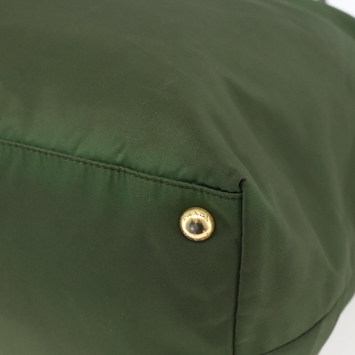 PRADA Tote Bag Nylon 2way Green Gold Auth 162255