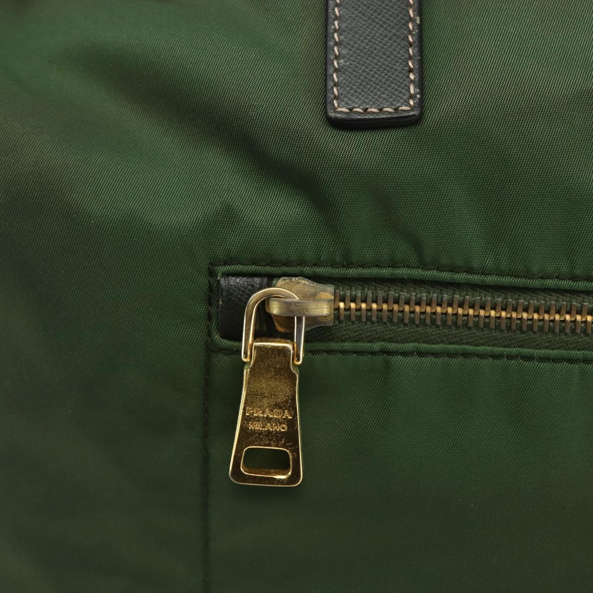 PRADA Tote Bag Nylon 2way Green Gold Auth 162255