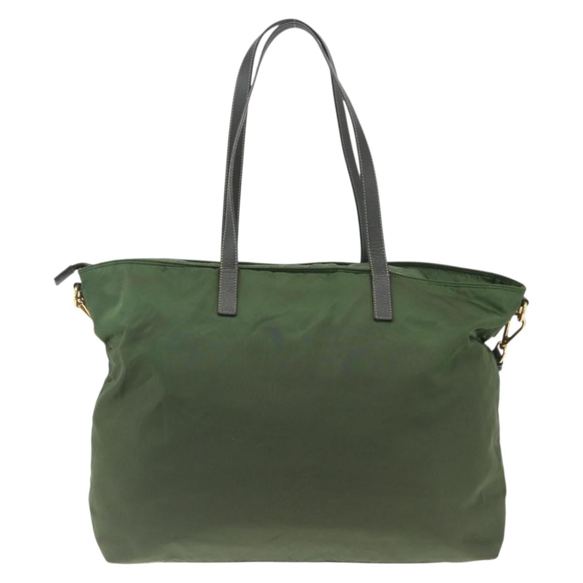 PRADA Tote Bag Nylon 2way Green Gold Auth 162255