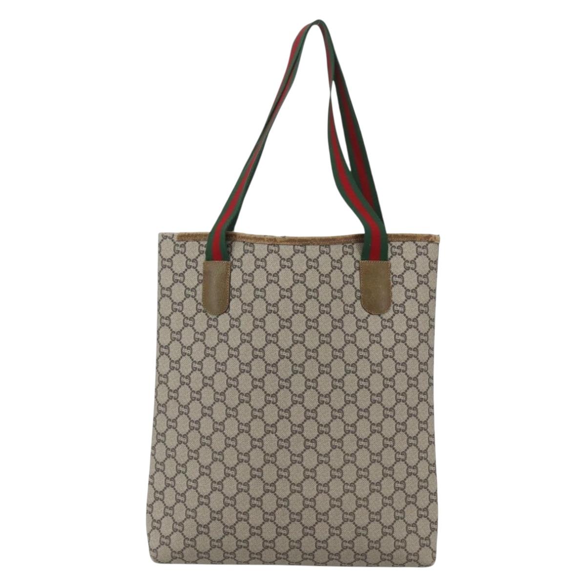 GUCCI GG Plus Supreme Web Sherry Line Tote Bag PVC Beige Gold Auth 162304