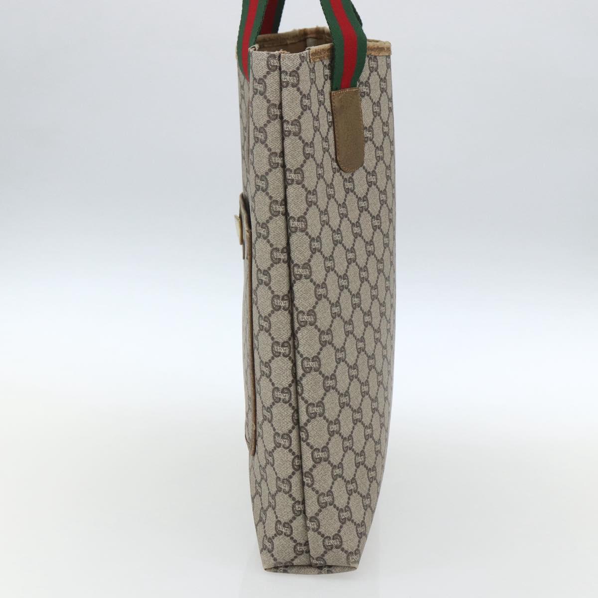 GUCCI GG Plus Supreme Web Sherry Line Tote Bag PVC Beige Gold Auth 162304