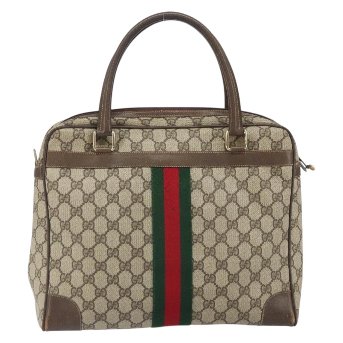 GUCCI GG Supreme Web Sherry Line Hand Bag PVC Beige 378 002 4466 Auth 162306